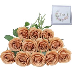 LVEFIT Artificial Rose Flower Artificial Flowers Flower with Long Stem Silk Roses Bouquet for Wedding Bridal Shower Party Home Decoration (Terracotta, 12 Pcs)
