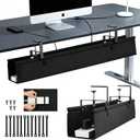 Oxford Cloth Under Desk Cable Management Tray,No-Drill 36" Desk Cable Management Organizer with Clip/Screw Installation,Fabric Cable Management for Home,Office & Gaming Computer(Black)