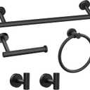 Bathroom Accessory Towel Bar Set: 5 Pieces Matte Black Bathroom Hardware - SUS304 Stainless Steel Wall Mounted Towel Rack&Toilet Paper Holder&Towel Ring&Towel Hook