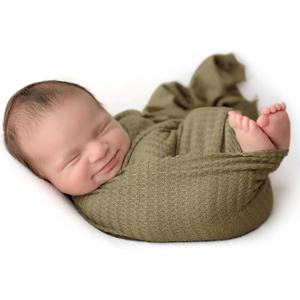 Newborn Photography Props for Baby Boys and Girls Newborn Wraps for Infant Baby Photoshoot Waffle Texture Knit Blanket (Rosemary)