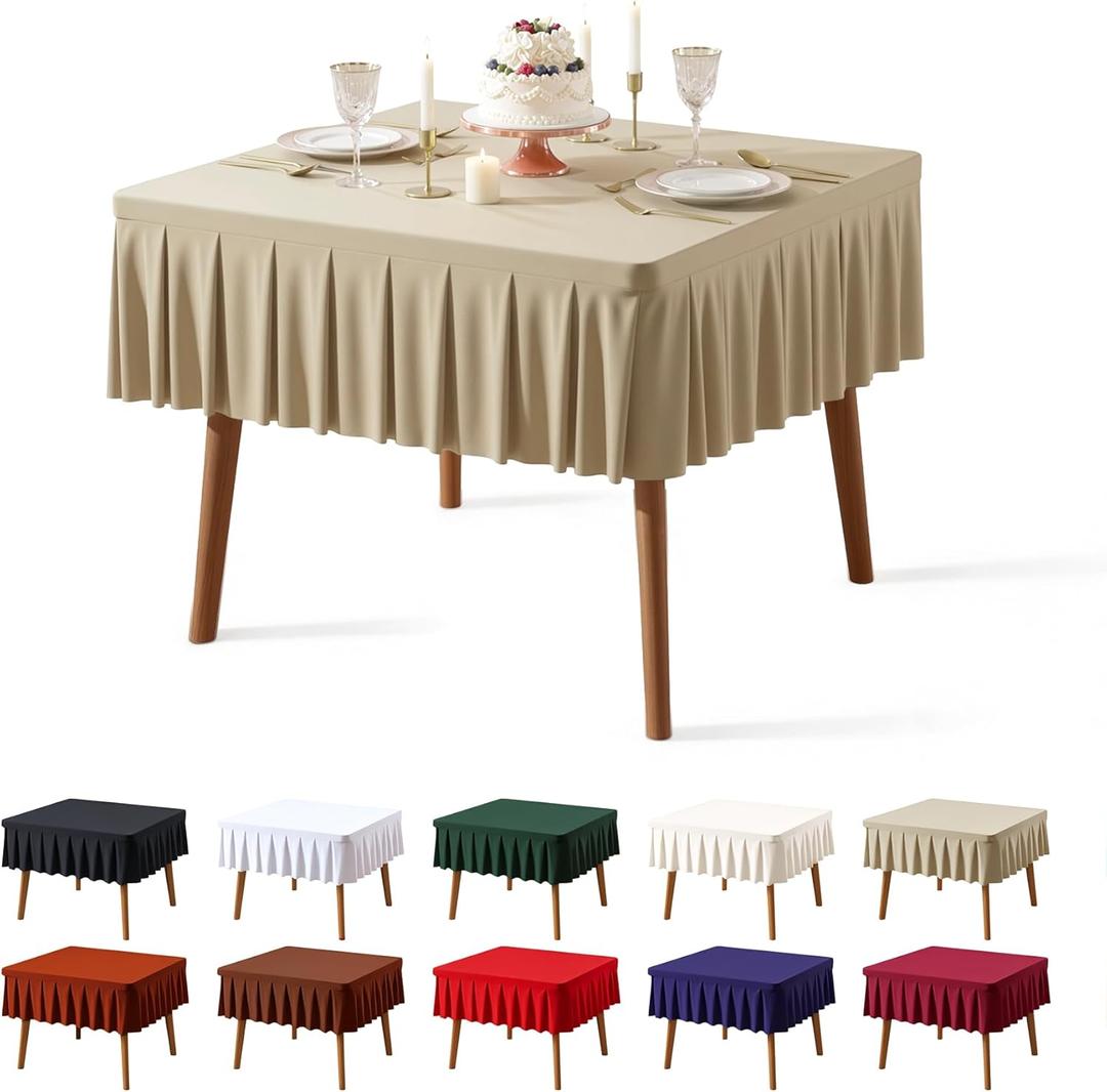 PARTISKY Natural Spandex Square Tablecloths 34x34 Inch, Wrinkle Free Fitted Card Table Cloth Stretch Square Table Cover for Kitchen Dinner, Holiday Party, Wedding Banquet, Display Trade Show