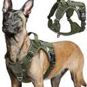 rabbitgoo Tactical Dog Harness for Large Dogs, No Pull Military Service Vest with Handle & Molle, Easy Control for Training Walking, Adjustable Reflective Straps, Green camo, L