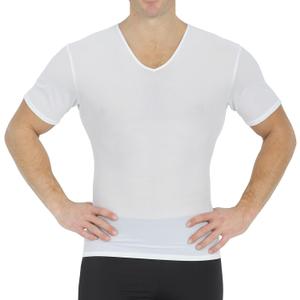 Insta Slim - Made in USA - Mens Slimming Compression Body Shaper V-Neck for Back Support, Gynecomastia & Hernias Nude (White)
