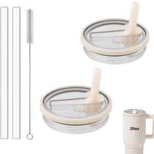 20oz Tumbler Flip Straw Lid Replacement, Compatible with 20oz Insulated Kids HydroJug Traveler, BPA-Free Dishwasher Safe Leak Resistant Cap for Cup Accessories, Pack of 2 (Cream White)