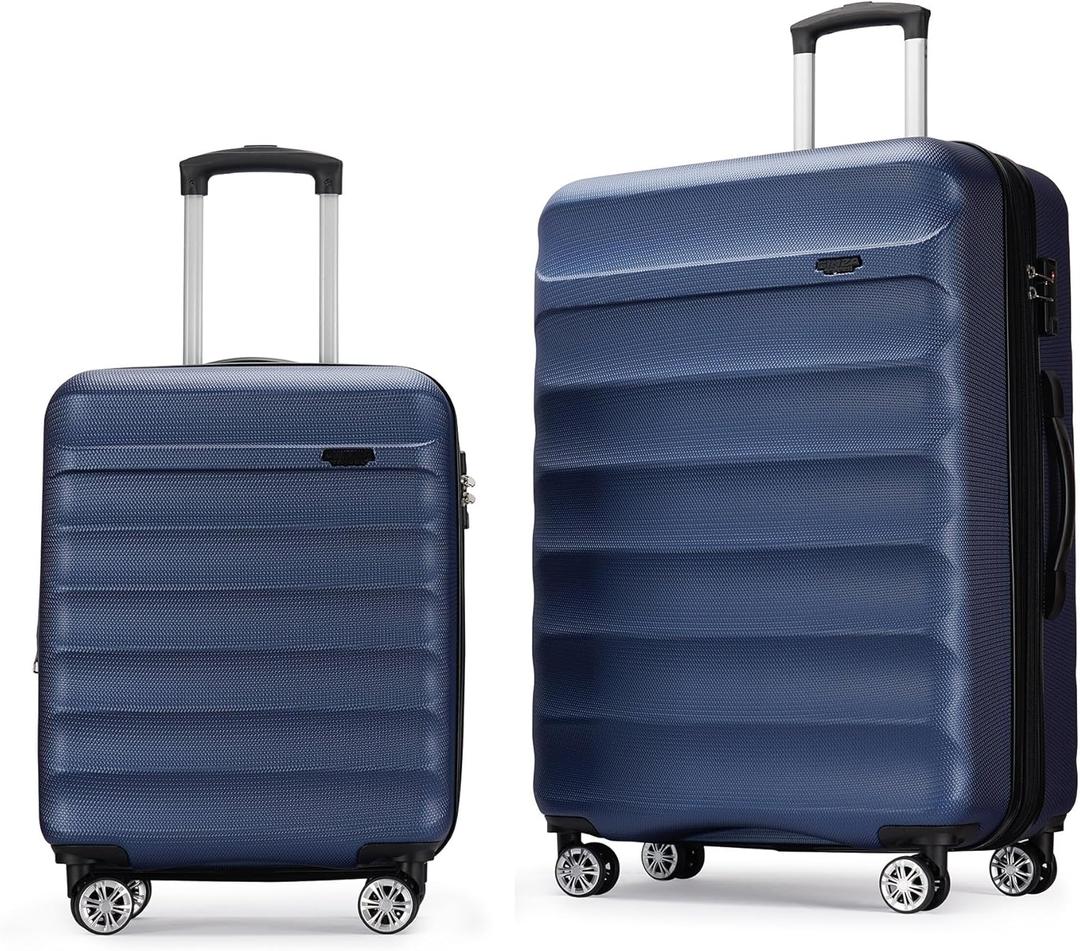 2pcs Anti-scratch ABS Hardside blue luggage Carry-On 20inch and 28inch Lightweight Spinner Suitcase