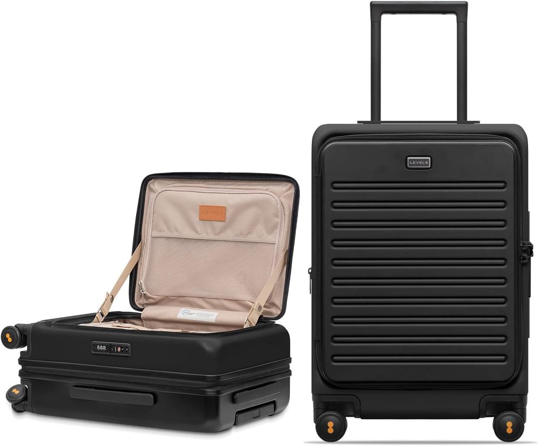 LEVEL8 Top Opening Carry on Luggage with Narrow Trolley Handle, Large Suitcases with Wheels Airline Approved, Expandable Hardside Luggage with Spinner Wheel for Men Women, 20 Inch, Black