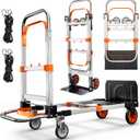 3 in 1 Folding Hand Truck Dolly Cart with Wheels Foldable Utility Cart Aluminum Trolley Cart 600lbs Capacity Convertible Dolly for Moving Furniture Shopping for Garden Home Office Warehouse