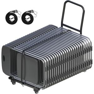 Adjustable Folding Chair Cart with Wheels & Two 78.7in Ropes, 300 LBS Capacity for 35 Chairs Heavy-Duty Folding Chair Dolly, Multi-Function Storage Cart for Party, Wedding, Meeting, Black