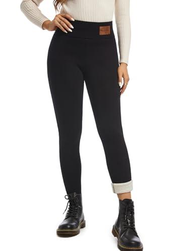 PUXODA Women Sherpa Lined Leggings Soft Clouds Fleece Tights Winter Warm Thermal Thick Cashmere Pants High Waist, Small, Black 