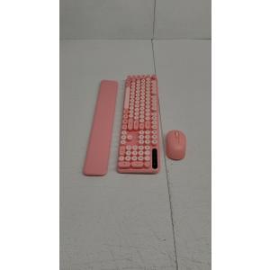 Wireless Keyboard and Mouse Combo - Retro Keyboard with Round Keycaps, Full-Size Typewriter Keyboard with Detachable Wrist Rest, 2.4GHz Connection for Mac/Windows/PC (Baby Pink)