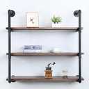 Industrial Pipe Shelving Wall Mounted,36in Rustic Metal Floating Shelves,Steampunk Real Wood Book Shelves,Wall Shelf Unit Bookshelf Hanging Wall Shelves,Farmhouse Kitchen Bar Shelving(3 Tier)