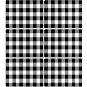 Black and White Plastic Placemats Set of 6 Check Plaid Table Mats Black Buffalo Plaid Place Mats Wipe Clean Washable Table Placemats for Indoor Outdoor Heat Resistant Kitchen Dining Table