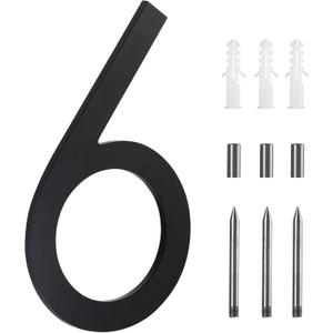 10 Inch Modern House Numbers For Outside,Metal Large house Numbers for Outside,Address Numbers For House Matte Black Outdoor Floating Flush Mount Vertical Horizontal Aluminum Home Address Numbers 6