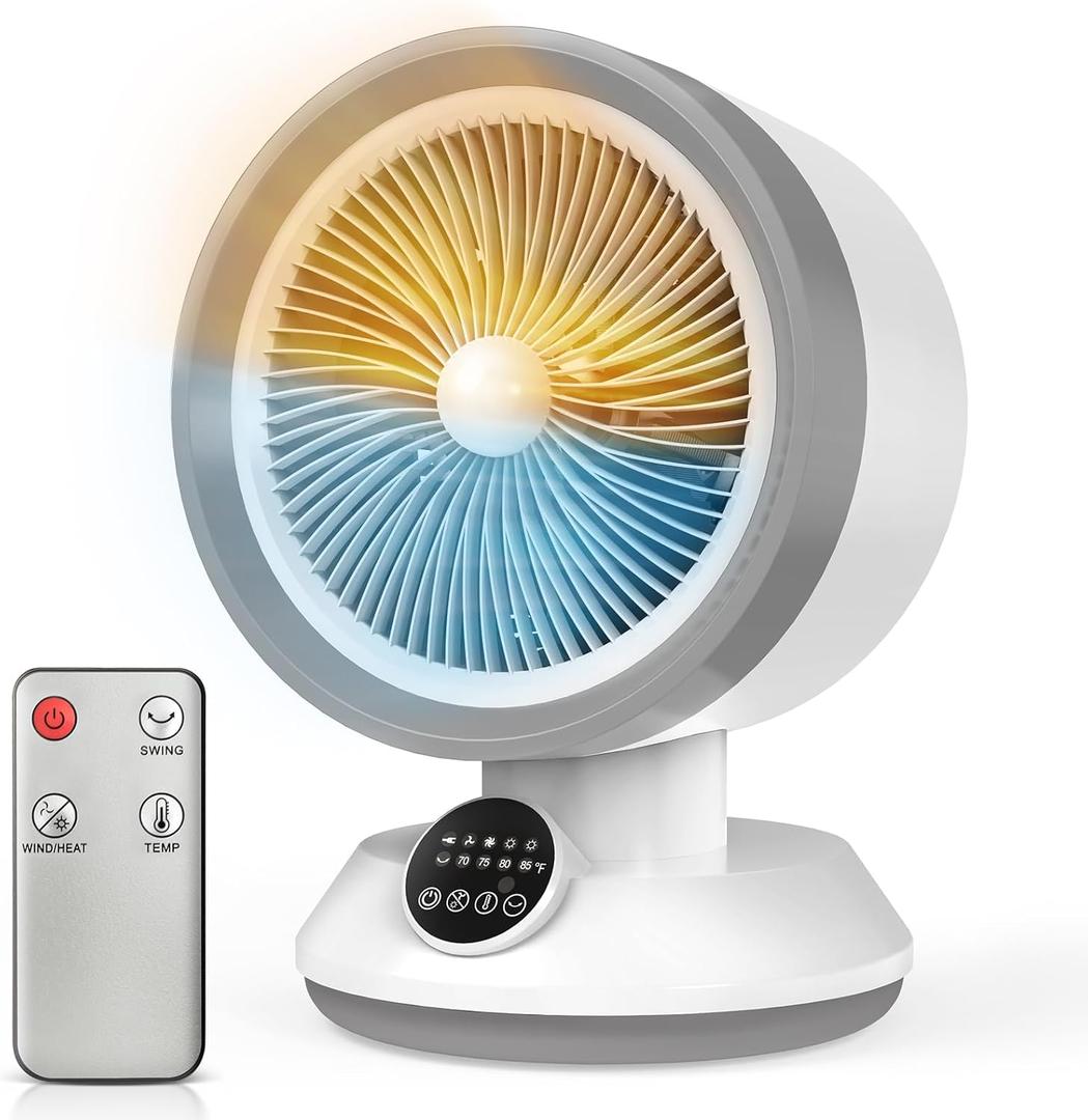 2-in-1 Heater Fan Combo, Portable Cooling Desk Fan with 60 Oscillation for Indoor Use, 1500W Portable Space Heater for Bedroom Office, Tip-Over Protection,Valentines Day Gift (Classic White)