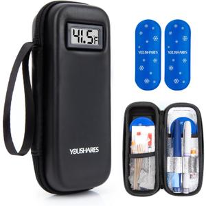 YOUSHARES Insulin Cooler Travel Case with Temperature Display - Diabetic Travel Case Refrigerated Medicine Cooler Travel Case with 2 TSA Approved Ice Pack for Trip and Daily (Black)