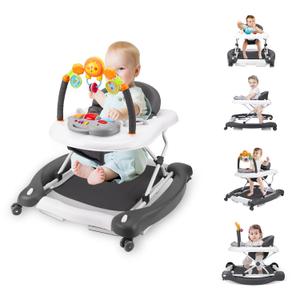 Baby Walker, 5-in-1 Baby Walkers for Boys and Girls 6-12 Months with Bouncer, Removable Footrest, Feeding Tray & Music, Foldable & Adjustable Activity Walker for 6-18 Months Toddler Infant