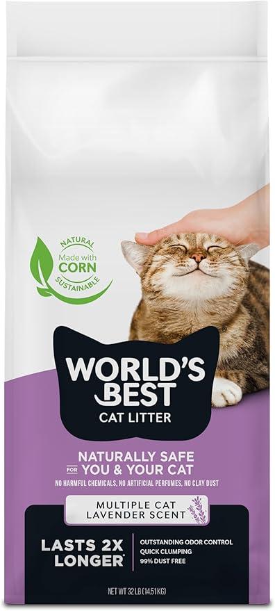WORLD'S BEST CAT LITTER Multiple Cat Lavender Scented 15-Pounds - Natural Ingredients, Quick Clumping, Flushable, 99% Dust Free & Made in USA - Calming Fragrance & Long-Lasting Odor Control