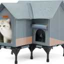 Outdoor Cat House Weatherproof, Heated Cat House for Outside, Insulated Outdoor Cat Shelter with Thickened Model (Grey, L)