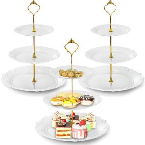 Fasmov 3 Pack Plastic Cupcake Stand, 3 Tier Cupcake Stand Dessert Plates Cake Fruit Candy Display Tower Reusable Pastry Platter for Wedding Birthday Baby Shower Tea Party Decorations - White