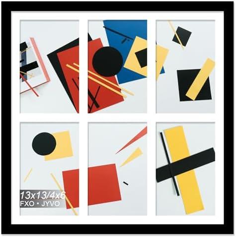 Fxojyvo 4x6 Picture Frame Collage, Display 6 4x6 Picture Collage or 13x13 Photo Only Without Mat, Light Weight and High Transparent Frame for Wall - 1 Pack/Black/6-Openings