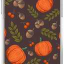 Aesthetic Autumn Pumpkin Phone Case Compatible with iPhone 12/iPhone 12 Pro, Fall Leaves Pine Cone Pattern Case for Girls Boys Women Men, Trendy TPU Bumper Cover for iPhone 12/iPhone 12 Pro