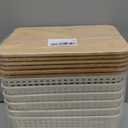 4 Packs Storage Bins with Bamboo Lids - Plastic Storage Containers with Lids Stackable Storage BoxStorages Baskets for Organizing Desktop Closet Playroom Classroom Office,White
