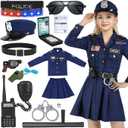 Luucio Police Officer Costume for Girls, Police Costume for Kids with Cop Uniform, Halloween Costumes for Kids Girls 3-12, M