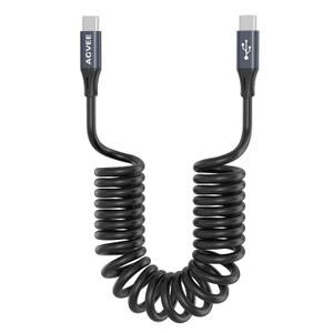 AGVEE 3ft Coiled Short USB-C to USB-C Charging Cable [USB-IF Certified] 60W PD Fast Charger Cord in Car for iPhone 16/15 CarPlay, Galaxy S25 S24 S23 S22 S21 S10 S9 S8, Google Pixel, Dark Gray