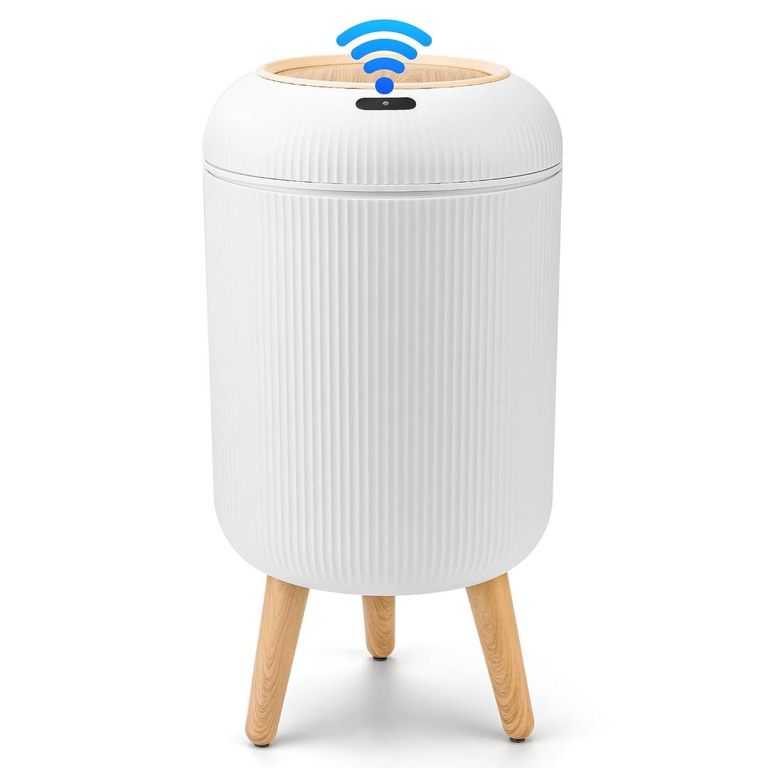 Pukomc Smart Sensor Wastebasket, Convenient and Hygienic Easy to Use, Technology Sensor Waterproof Wastebasket Plastic Trash can for Kitchen, Bathroom, Bedroom, Living Room, Office and Outdoor, 8''L×8''W×16.3''H