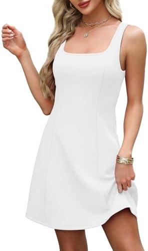 WIHOLL Women's Square Neck A-Line Sleeveless Mini Dress Summer Club Party Little Short Dresses, L