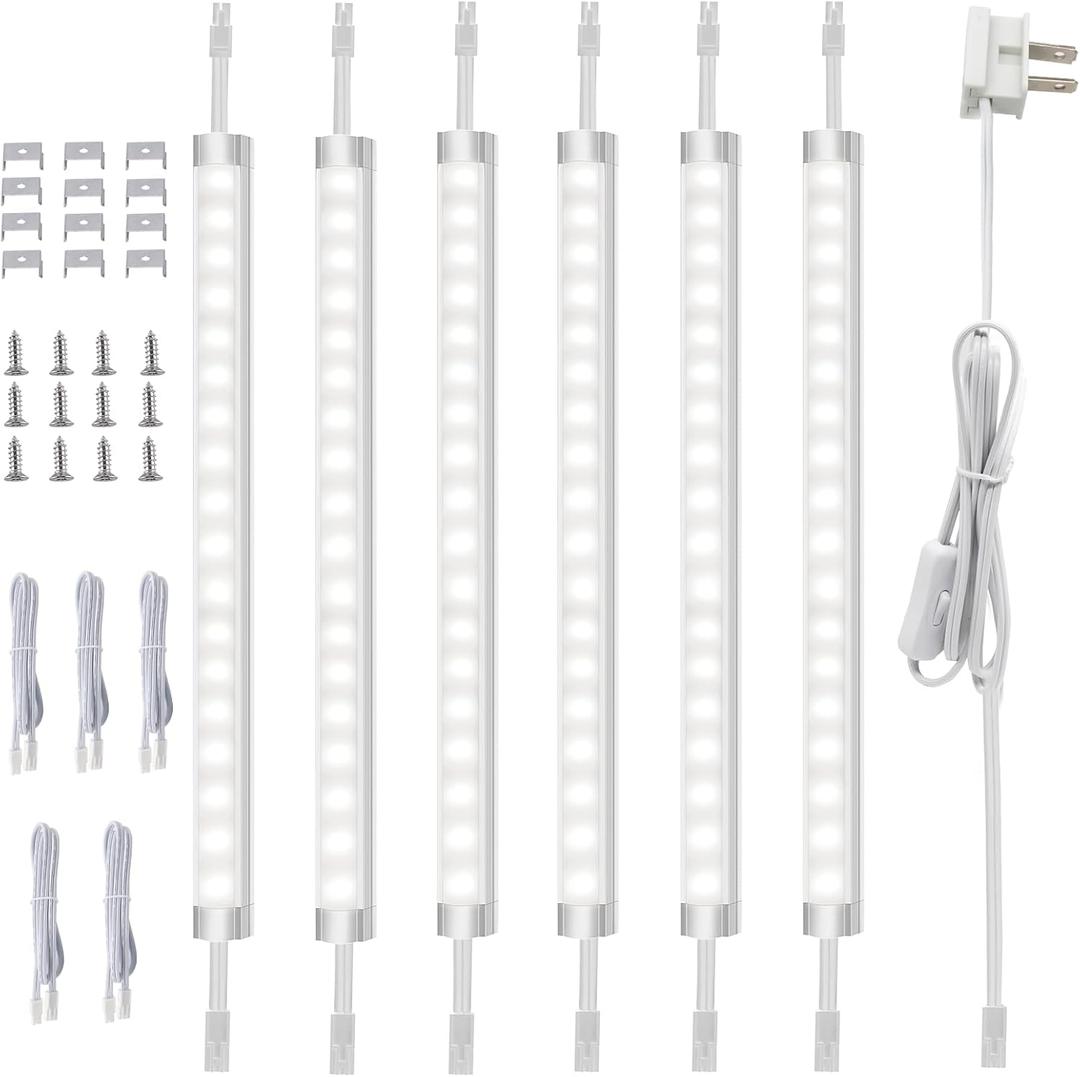 AIBOO Under Cabinet Lighting, Dimmable 12 inch Under Counter Lights, 120V Plug in & Hardwired, Linkable LED Closet Lights for Kitchen, Shelf, Workbench, Desk,Cupboard,Garage (6 PCS),Cold White 6000K