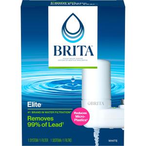 Brita Faucet Mount Water Filter System, White, No-Wait Filtration, Easy Install, Multi-Use Tap Water Filter for Kitchens, Bathrooms & Small Spaces (Elite- 1 ct)
