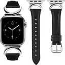 Minyee Leather Bands Compatible with Apple Watch Band 41mm 40mm 38mm 42mm 44mm 45mm 46mm 49mm Women, Slim Thin Dressy Strap with C-Shape Metal Buckle for iWatch Series 10 9 Ultra SE 8 7 6 5 4 3 2 1