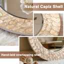 Autdot Round Shell Wall Mirror, 30'' Handmade Natural Capiz Shell Gold Framed Decorative Wall Mount Mirrors, Coastal Boho Circular Accent Mirror for Bathroom Bedroom Entryway Home Wall Decor
