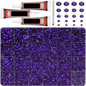 32000Pcs Purple Rhinestones Gems for Bedazzling, Dark Purple Flatback Gemstones Bedazzle Diamond Crystals for Crafting Crafts Clothes Shoes Clothing, Resin Jewels Stones Bedazzler ss6-ss30 B7000 Glue