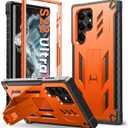 FNTCASE for Samsung Galaxy S22 Ultra Case: Built-in Screen Protector&Kickstand Full-Body Dual Layer Rugged Military Grade Shockproof Protection Heavy Duty Protective Phone Cover 5G-Orange