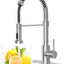 Brushed Nickel Kitchen Faucet with Pull Down Sprayer, Stainless Steel Spring Commercial Kitchen Sink Faucet with 10-Inch Deck,1 or 3 Hole Installation for Farmhouse, RV Camper, Laundry & Utility Sink
Amazon's Choice
