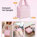 Wandering Nature Standing Makeup Bag for Travel, Portable Fold-down Cosmetic Organizer, Puffer Open Make Up Pouch with Handle & Divider & Brush Holder, Easy Clean Toiletry Bag with EVA Lining