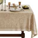 Beige Thick Linen Table Cloth Square Tables, Waterproof Wipeable Decorative Table Cover for Dining Kitchen Indoor Outdoor, 55" x 55", 2-4 Seats