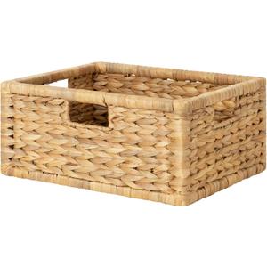 StorageWorks Large Wicker Basket for Organizing, Pantry Organizer with Wooden Frame, Water Hyacinth Storage Basket for Shelves