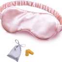 OLESILK Silk Sleep Mask, 100% Mulberry Silk Eye Mask for Sleeping, Double Layer Filling and Elastic Strap, Travel and Nap, Soft Eye Cover Eyeshade with Luxury Bag and Ear Plugs, Pink