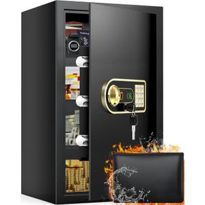 Large Safe Box, 6.0 Cuft Safe with Fireproof Waterproof Bag, Electronic Keypad, Spare Keys, Smart Alert System and 3 Removable Shelves, Document Safes for Home, Money, Cash, Jewelry, Valuables