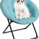 GarveeTech Folding Faux Fur Saucer Chair, Portable Folding Soft Moon Chair, Comfortable Lounge Chair with Metal Frame for Bedroom, Dorm Rooms, Apartments, Lounging, Garden and Courtyard, Green