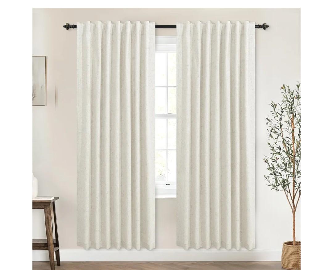 KOUFALL Thermal Curtains for Summer Heat Living Room, Blocking Insulated 78 Inch Curtains By Size Linen Blackout Insulating Curtains to Keep Heat Out, Cream Beige