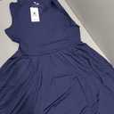 Women's Casual Work Summer Dress V Neck Sleeveless Pleated Beach Sundresses Boho Midi Swing Dresses Dark Blue Large