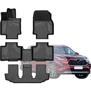AOMSAZTO Floor Mats for 2020-2025 Toyota Highlander (7 Seats Only): Heavy Duty TPE All Weather Protection Car Floor Mats - 3 Rows Full Set Rubber Highlander Toyota Floor Mats - Anti Skid Car Mats