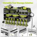 Large Power Tool Organizer Wall Mount with Charging Station,4 Layer Heavy Duty Metal Tool Storage Rack Loads 600lbs with 8 Cordless Drill Holder,Battery Utility Rack Loads with 4 Power Strip