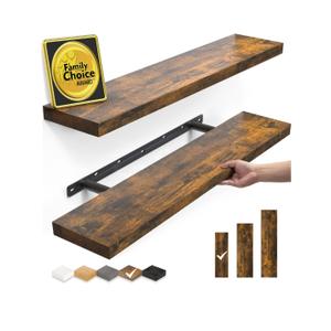 BAYKA Floating Shelves, 22.5 inches Rustic Wood Wall Shelves for Bathroom，Bedroom, Living Room, Kitchen & Book, Hanging Display Decor Organization Shelf with 22 lbs Capacity (Rustic Brown)