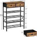 Shoe Rack for Entryway, 5 Tier Shoe Organizer with 2 Non-woven Drawers, Metal Storage Shoe Shelf for 16-20 Pairs of Shoes, with Wooden Top and Steel Frame, Shoe Stand for Closet Rustic Brown