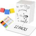 Set of 12 Small White Board Dry Erase Boards Classroom Pack 9" x12 Double Sided Personal Whiteboards for Teachers Lapboards Mini Whiteboard Erasers Incl and Colors Pens